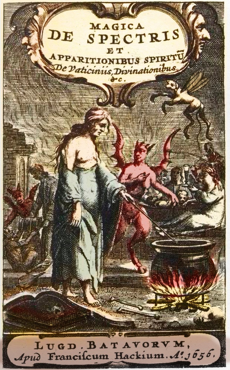 Noidat valmistelevat juomia paholaisten katselemassa, esikuva Henningus Grosiuksen "Haamujen ja ilmestysten taikuudesta profetioiden ja ennustamisen hengessä" tekijältä Unknown artist