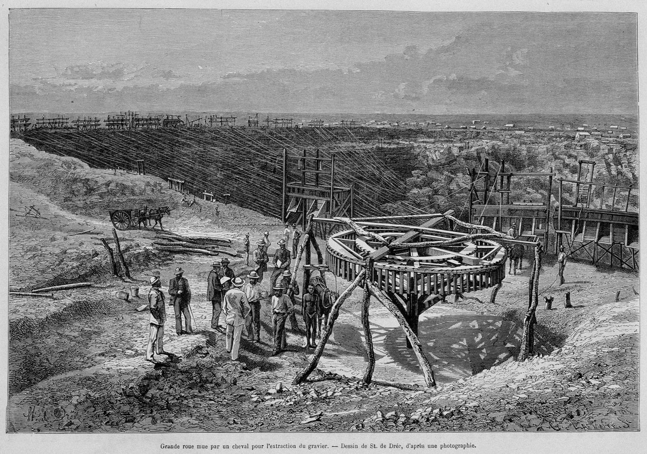 Etelä-Afrikan timanttikaivokset: hevosvetoinen soratehdas - Tour du Mondessa, 2. viikko 1878. tekijältä Unknown artist