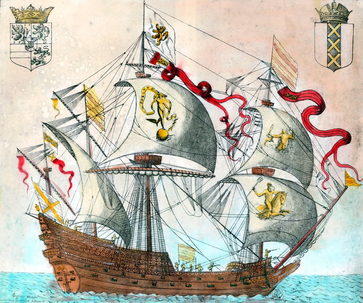 Espanjalainen laiva 1500-luvulta. kaiverrus 1500-luvulta. BN, Pariisi. tekijältä Unknown artist
