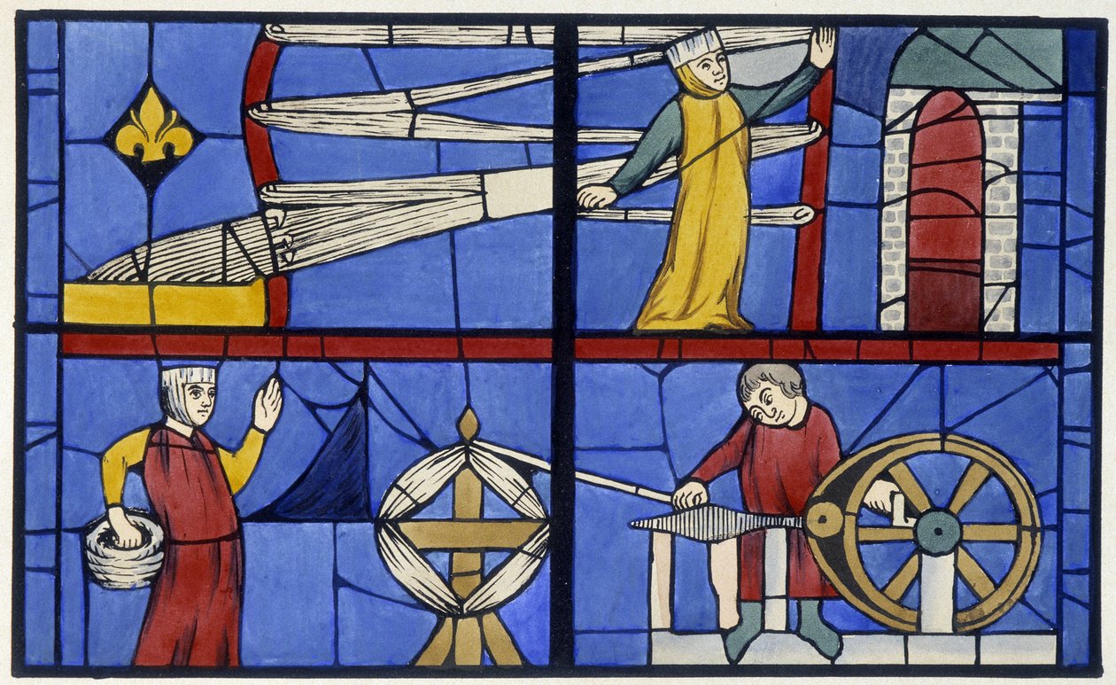 Kehruutyöpaja. Lasimaalaus Cathedrale d