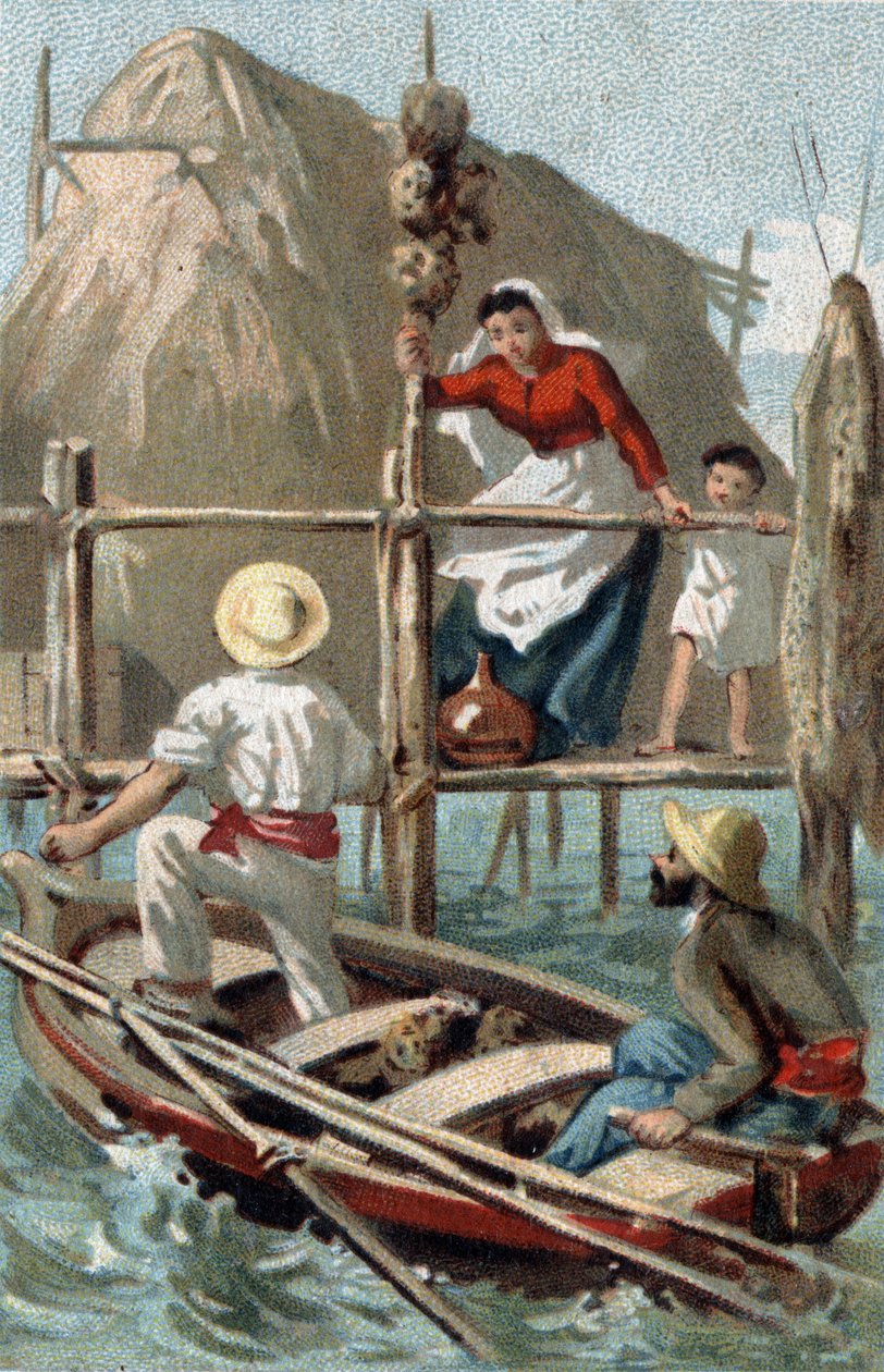 Sienikalastajat Kuubassa. 1800-luvun lopun kromolitografia. tekijältä Unknown artist