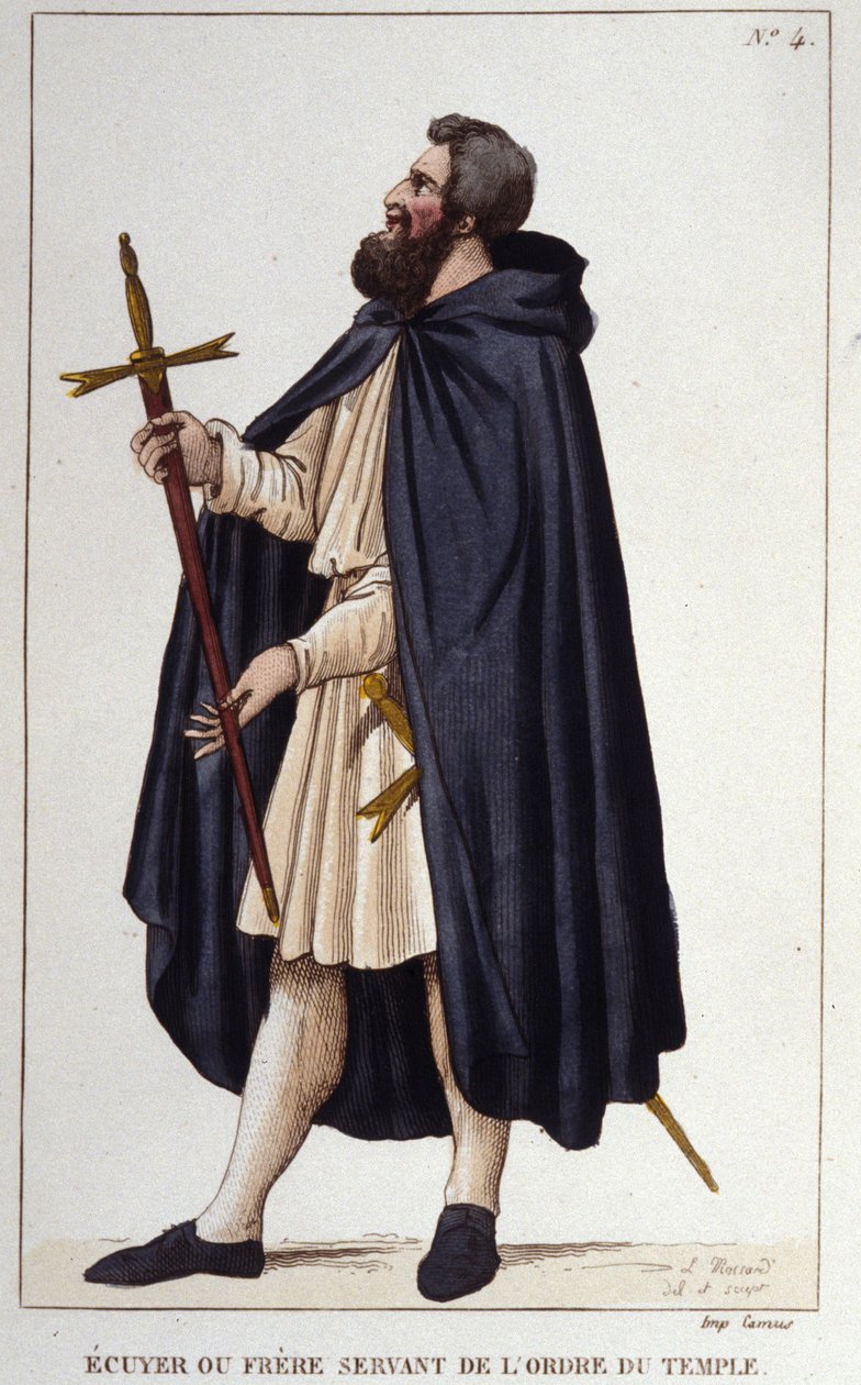 Squire tai veli, joka palvelee temppelin järjestystä. kaiverrus vuodelta 1830 tekijältä Unknown artist