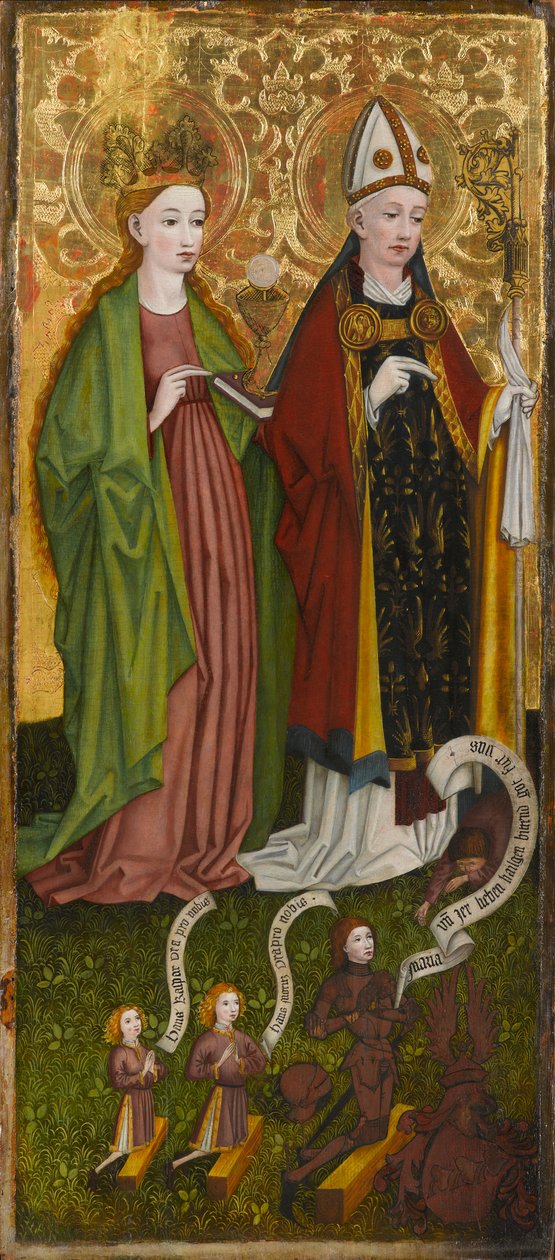 St. Barbara ja St. Valentine Caspar von Laubenbergin ja hänen poikiensa kanssa, noin 1450 (tempera ja öljy paneelissa) tekijältä Unknown artist