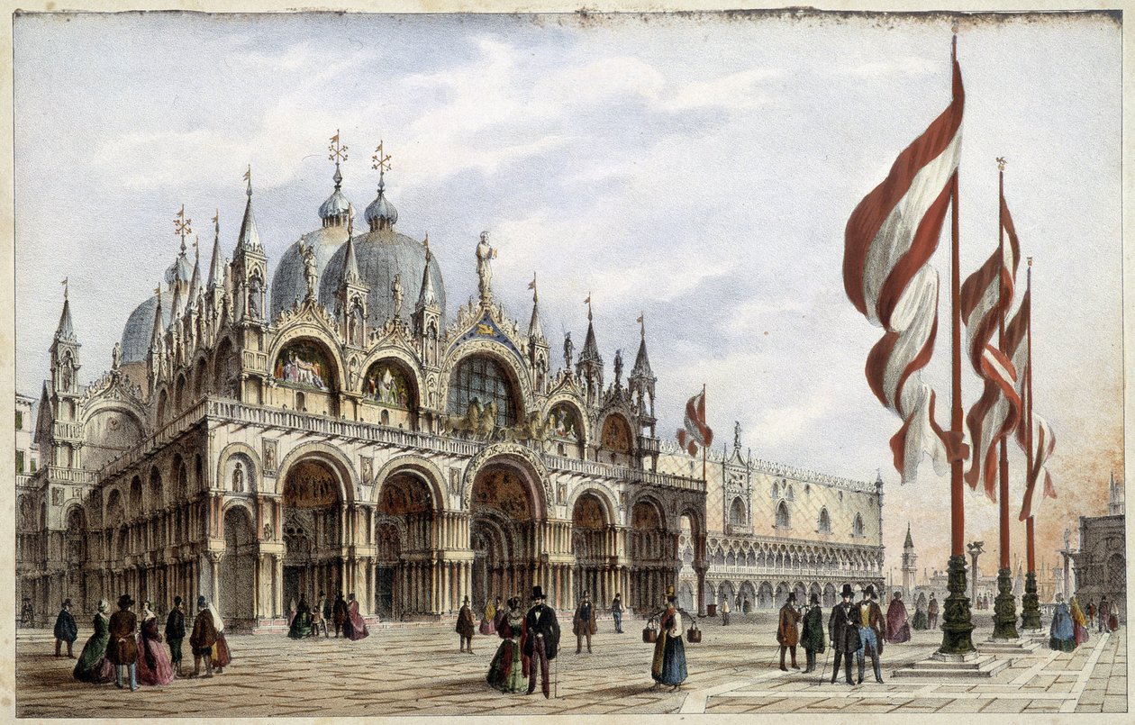 Pyhän Markuksen basilika - "" Albumissa Venetsian tärkeimmistä näkymistä", ill. kirjoittanut Marco Moro, toim. Gio Brizeghel, v.1840 tekijältä Unknown artist