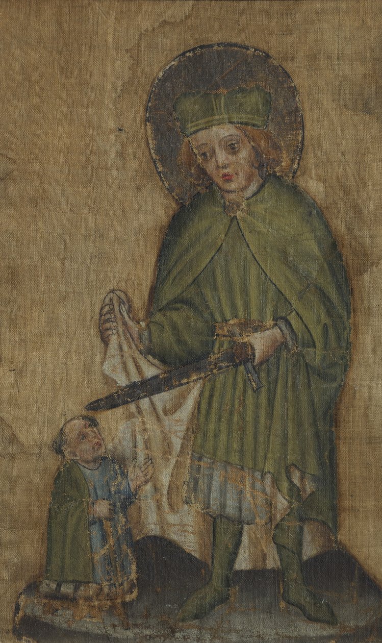 St. Martin and the Beggar, n. 1440 (penikkaöljy tekstiileille, luultavasti pellavalle) tekijältä Unknown artist