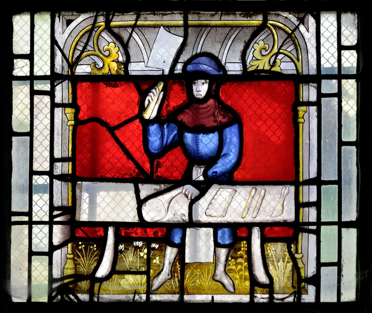 Lasimaalaus, jossa näkyy teurastaja töissä, 1400-luvun loppu - 1500-luvun alku - Sainte Claude (Sainte-Claude) kirkko Collegiale Notre-Dame de Semur-en-Auxois (Notre Dame de Semur en Auxois), Burgundi tekijältä Unknown artist