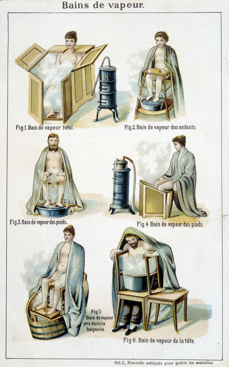 Höyrysaunat - "" Bilz, Natural Medicination" -osassa, 1800-luvun lopulla tekijältä Unknown artist