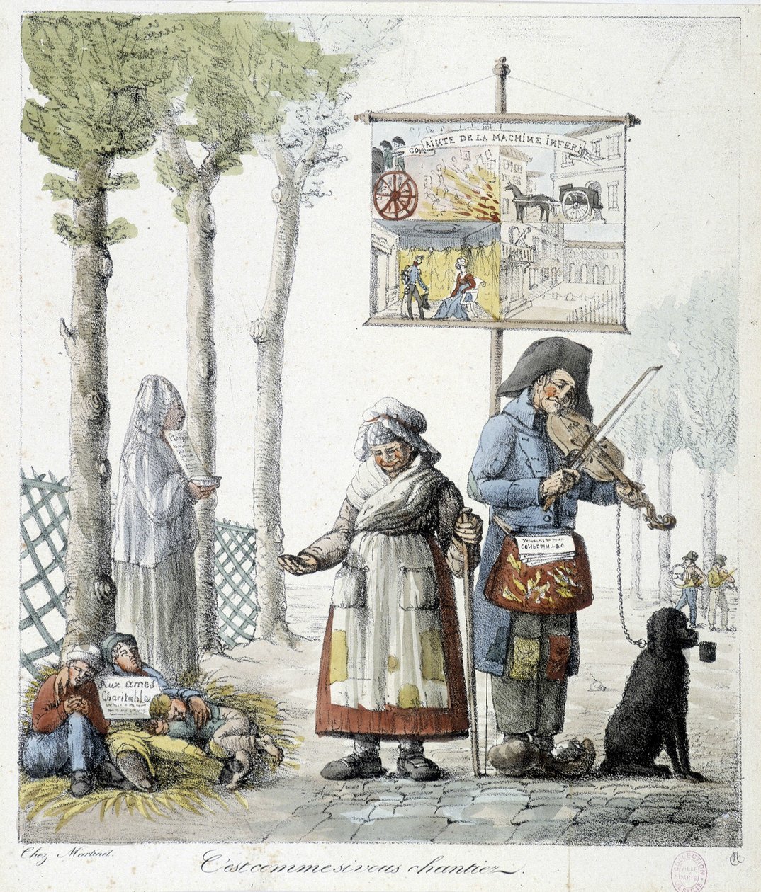 Katumuusikot, kerjäävät lapset - litografia tekijältä Unknown artist