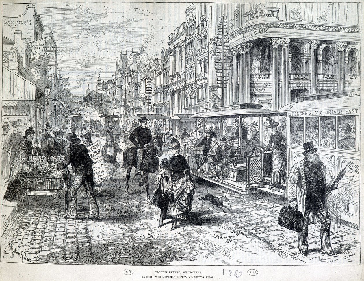 Katukohtaukset, Collins Street Melbournessa vuonna 1889. tekijältä Unknown artist