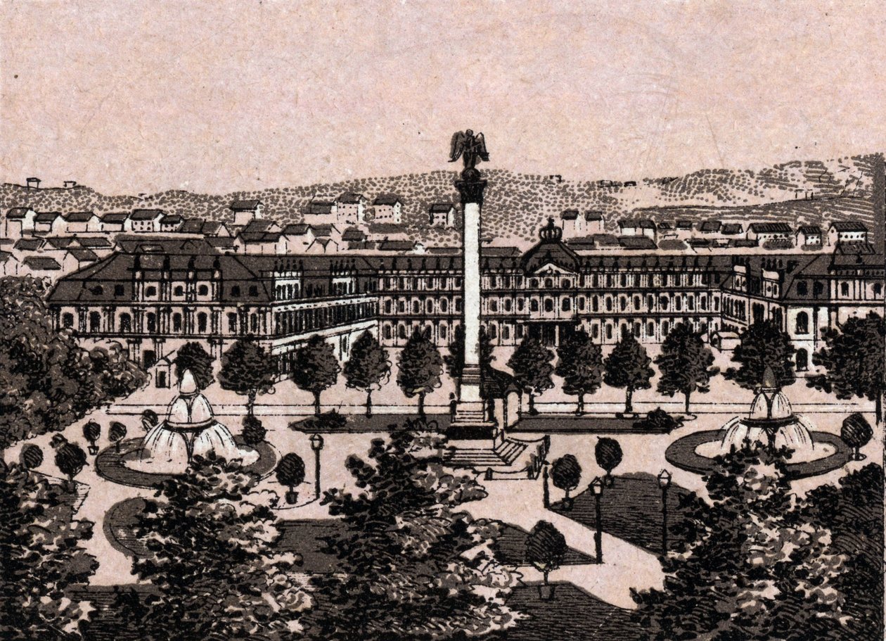 Stuttgart, Saksa: näkymä uudesta linnasta (New Castle). kirjassa "" Maailma havainnollistaa 168 näkymää"" Päiväämätön (1800-luvun loppu) tekijältä Unknown artist