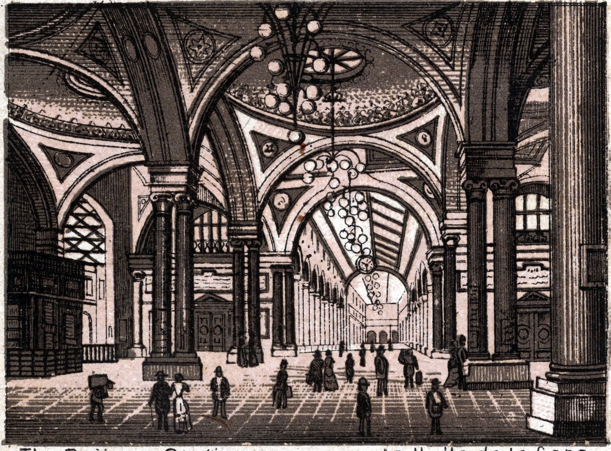 Stuttgart, Saksa: näkymä rautatieaseman salista. kirjassa "" Maailma havainnollistaa 168 näkymää"" Päiväämätön (1800-luvun loppu) tekijältä Unknown artist