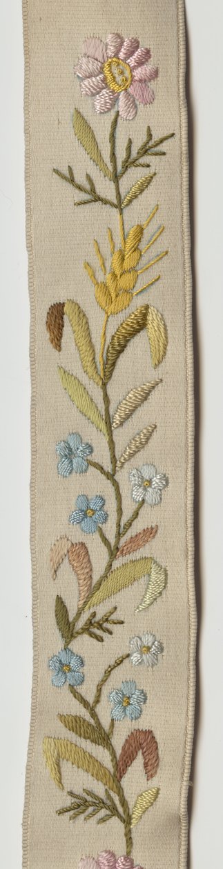 Sulavarit, n.1880 (yksityiskohta), Brodeerattu valkoinen satiini, nahka, hopea, Valmistaja tuntematon tekijältä Unknown artist