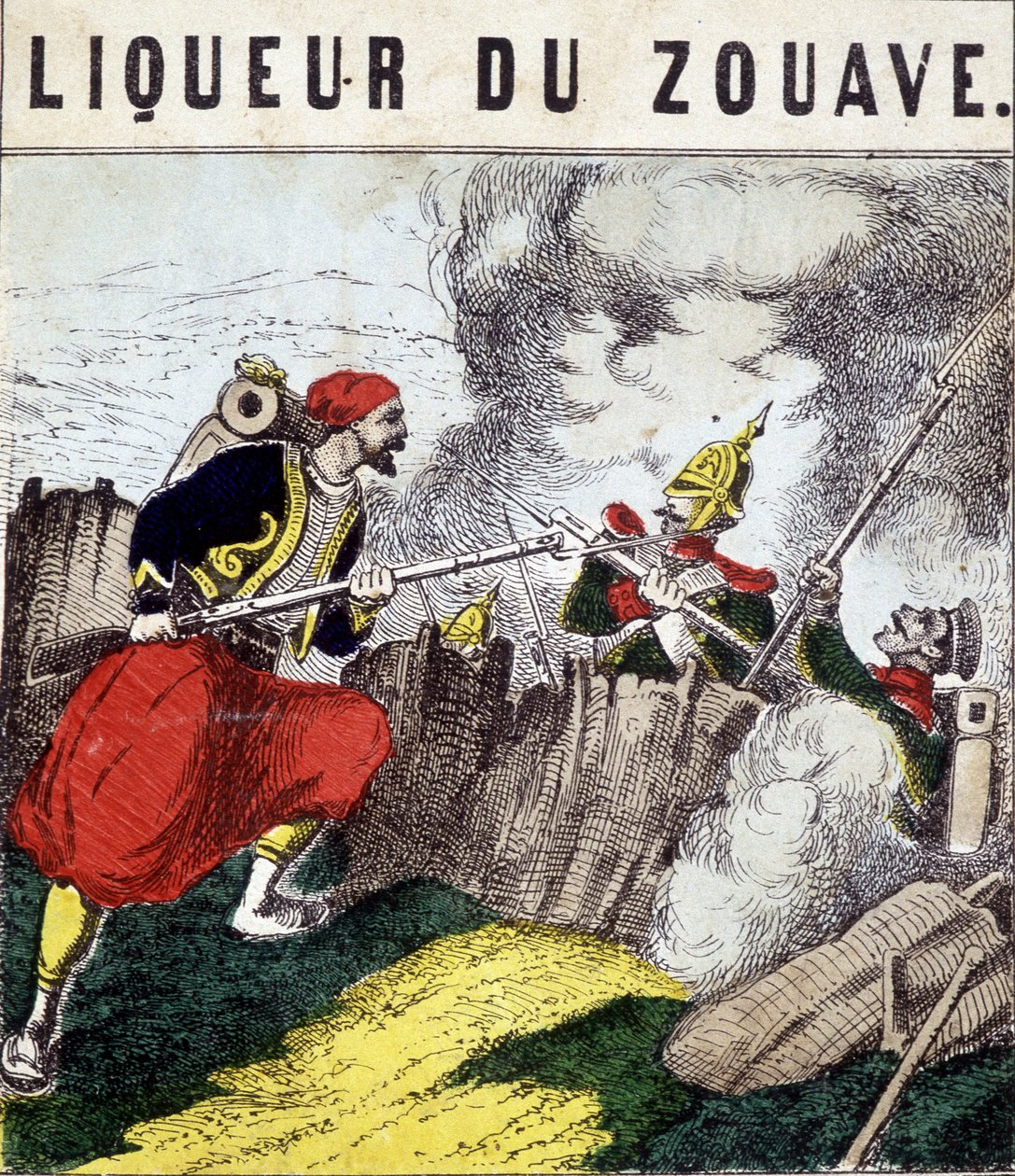 Tag "" Liqueur du Zouave"": Zouave taistelee vihollisia vastaan. sd. 1800-luvulla tekijältä Unknown artist