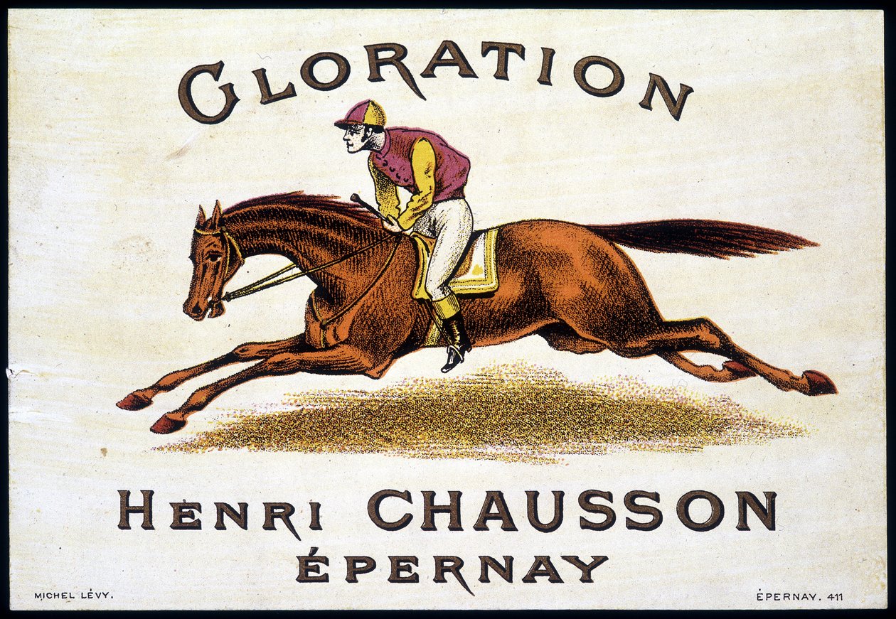 Tag of "" Glorination Henri Chausson Epernay"": ratsastus, sd. 1800-luvulla. tekijältä Unknown artist