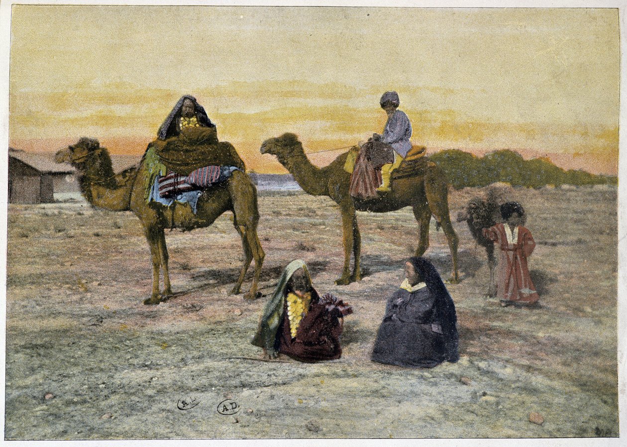 Tekes (venäläiset nomadit) ja heidän kamelit, 1800-luvun loppu tekijältä Unknown artist