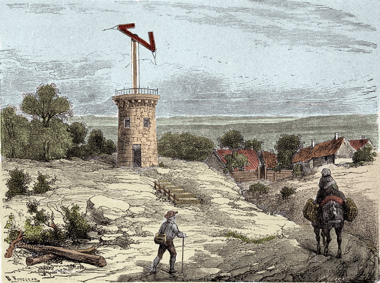 Lennätin: Claude Chappen lennätin (1765-1805) noin 1794 - Kaiverrus tekijältä Unknown artist