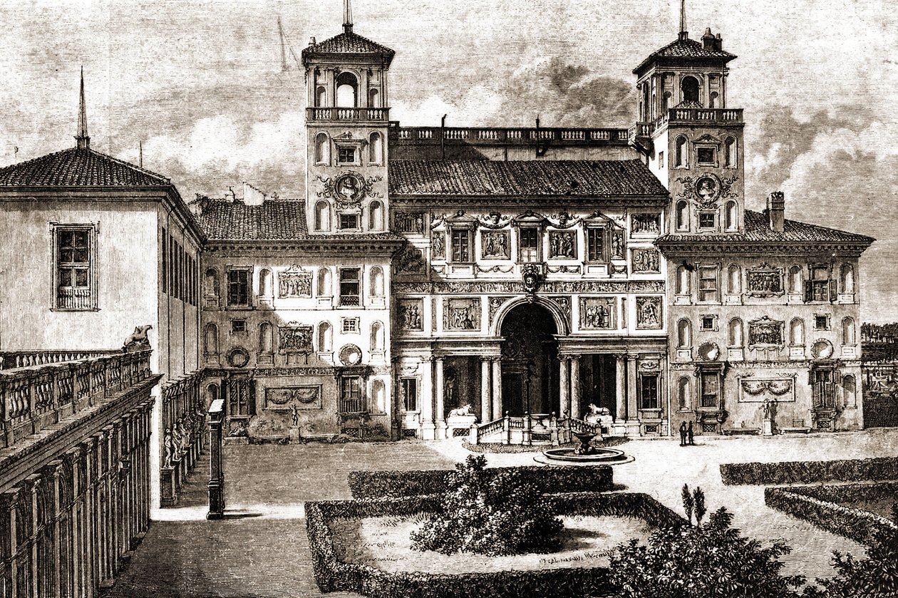 Villa Mediciksen terassi ja julkisivu. Francis Weyn matka 1864-1869 Tour du mondessa 1870, 1. lukukausi. tekijältä Unknown artist