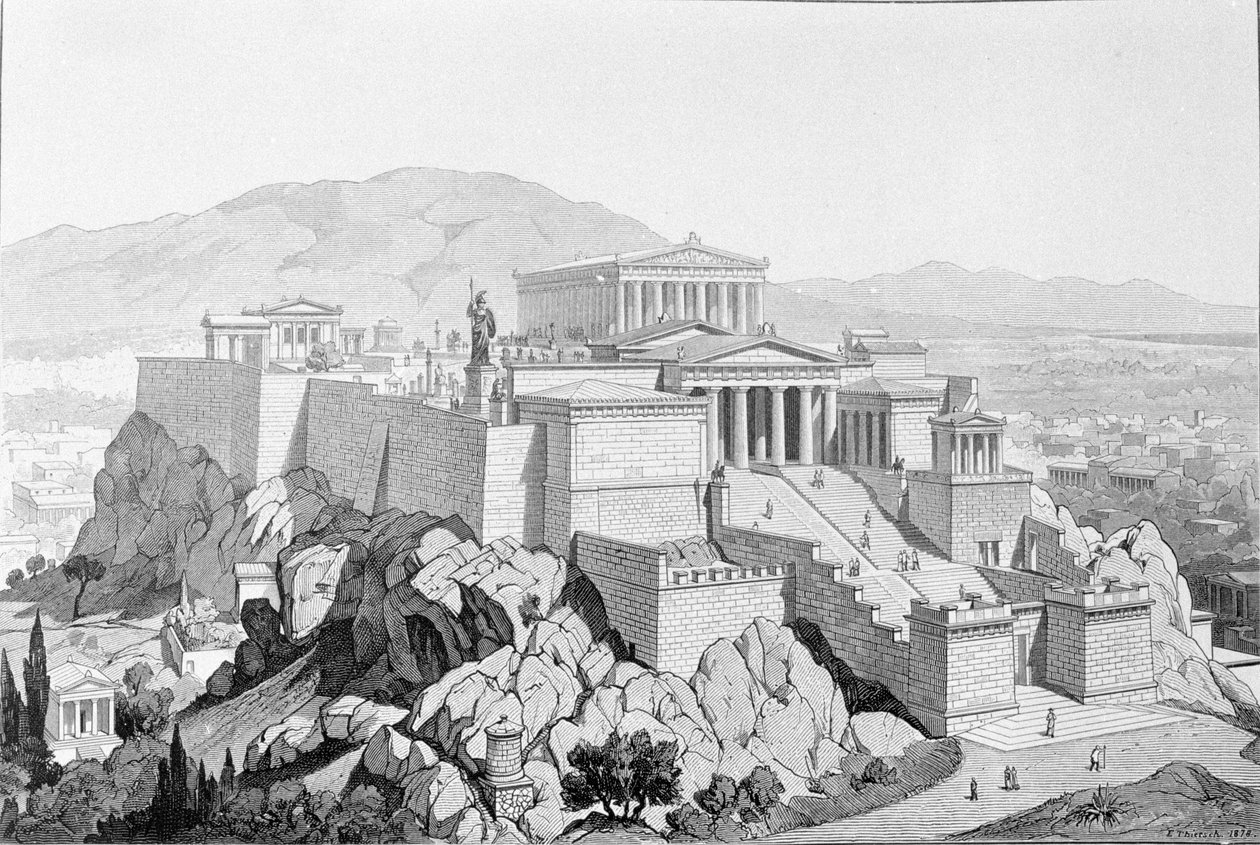 Ateenan Akropolis. Kaiverrus vuodelta 1861. tekijältä Unknown artist