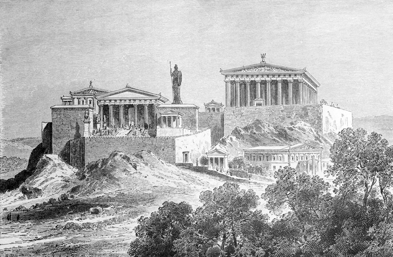 Ateenan Akropolis. Kaiverrus 1800-luvun lopulta. tekijältä Unknown artist