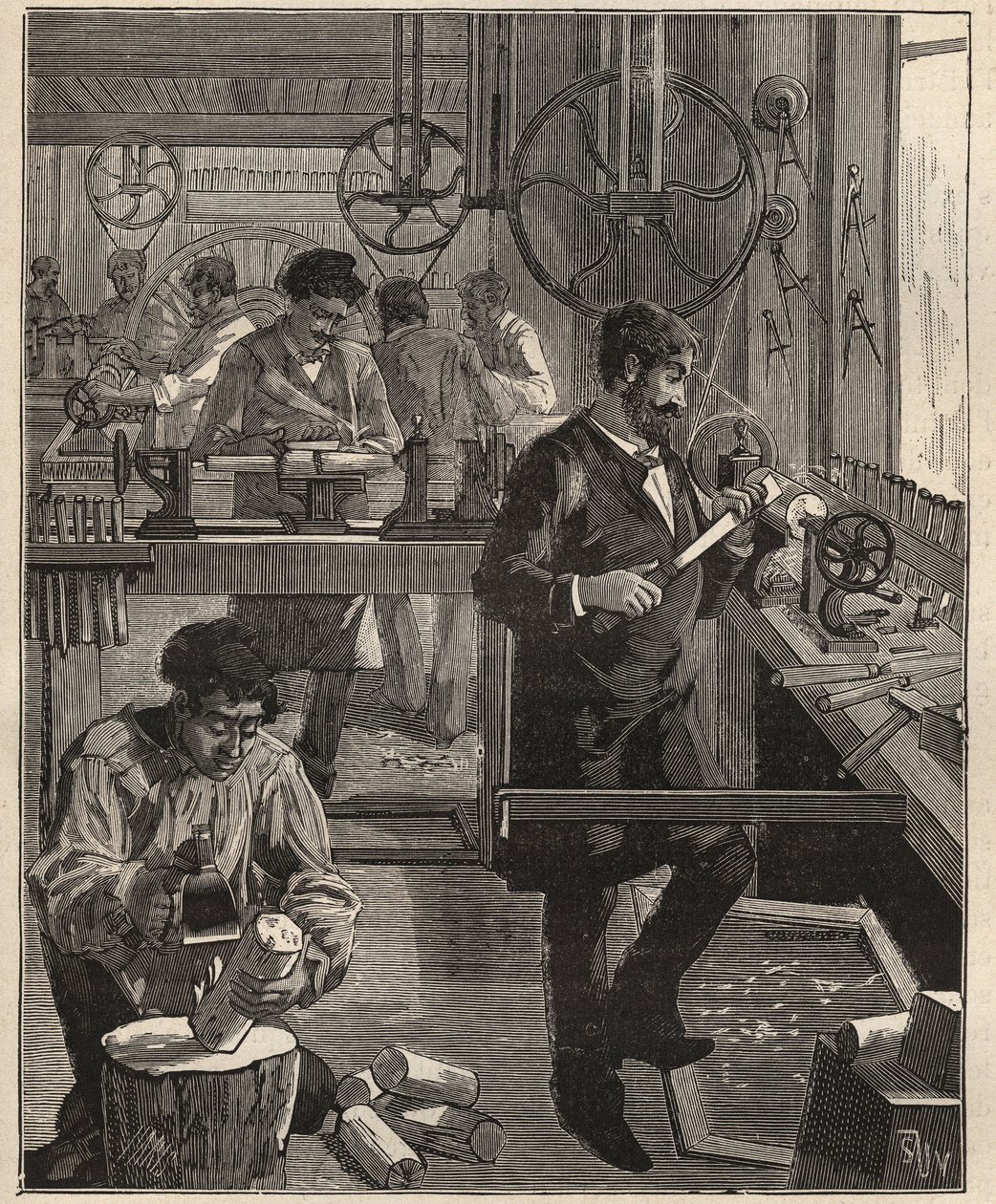 The Art of Tour: Turner Workshop puusta. Kaiverrus vuodelta 1885 kirjassa "Les arts et metiers illustres", kirjoittanut Adolphe BITARD. tekijältä Unknown artist