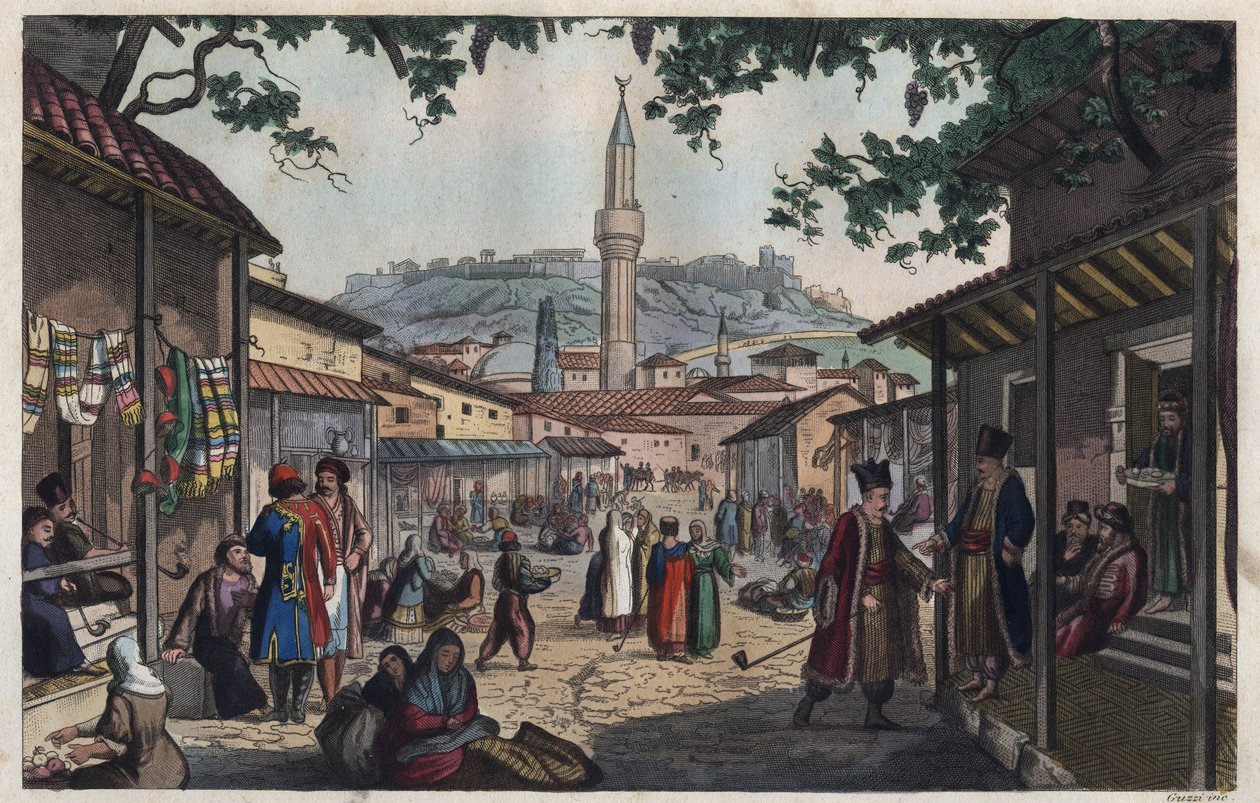 Ateenan basaaritori 1800-luvun alussa - Le marche bazar d