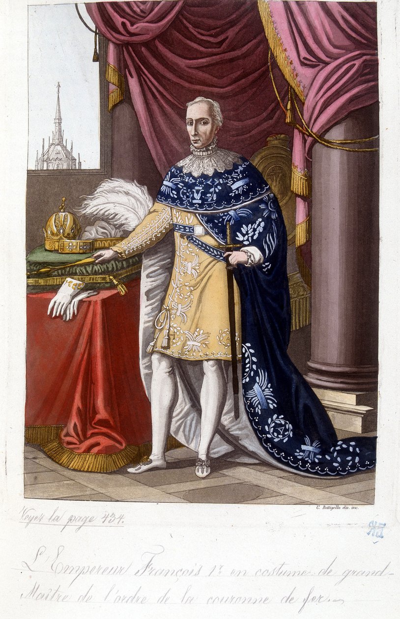 Itävallan keisari Francois 1. (1768-1835) Rautakruunun ritarikunnan suurmestarin asussa. tekijältä Unknown artist