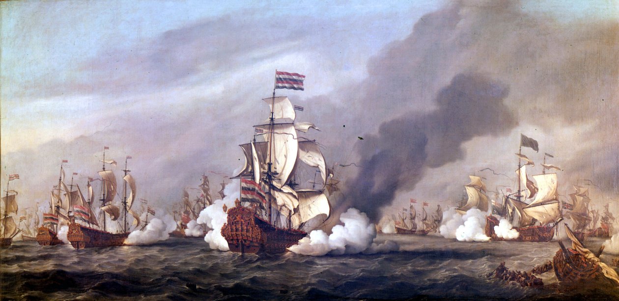 Neljän päivän taistelu 11.-14. kesäkuuta 1666 toisen Englannin-Hollannin sodan aikana. Öljyvärimaalaus. tekijältä Unknown artist