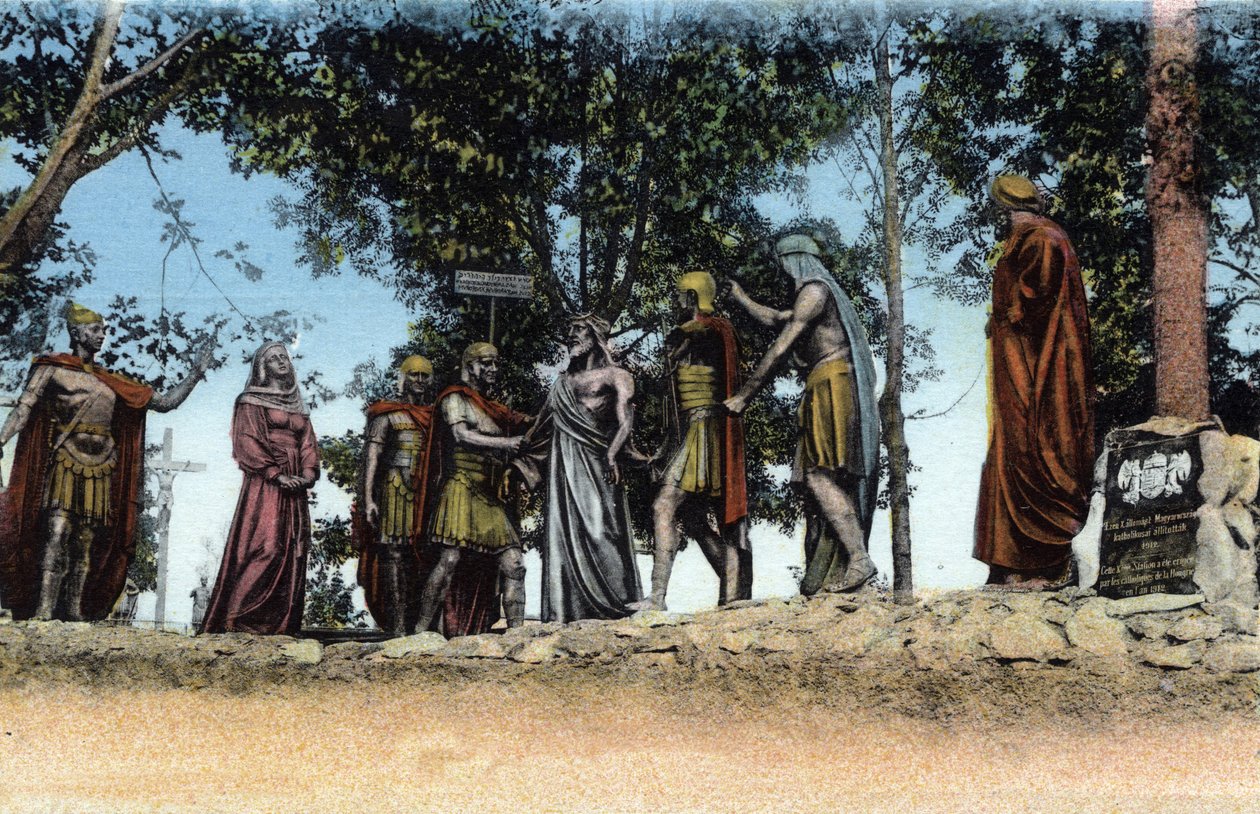 Lourdesin Golgata (Ristin tie): Jeesus riisutaan vaatteistaan. tekijältä Unknown Artist