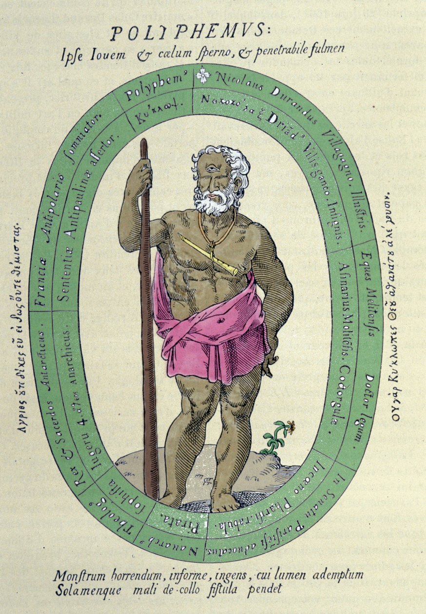 Kyklooppi Polyphemus (Polyphemus), satiiri Nicolas Durand de Villegagnonia, ranskalaista armeijaa ja tutkimusmatkailijaa (1510-1571) vastaan tekijältä Unknown artist
