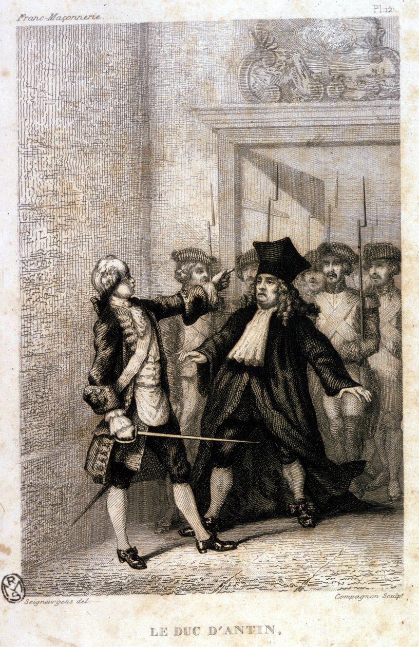 Antinin herttua (Louis Antoine de Pardaillan de Gondrin, markiisi, sitten Antinin herttua) (1665-1736) maakunnan vapaamuurarien suurloosissa. tekijältä Unknown artist