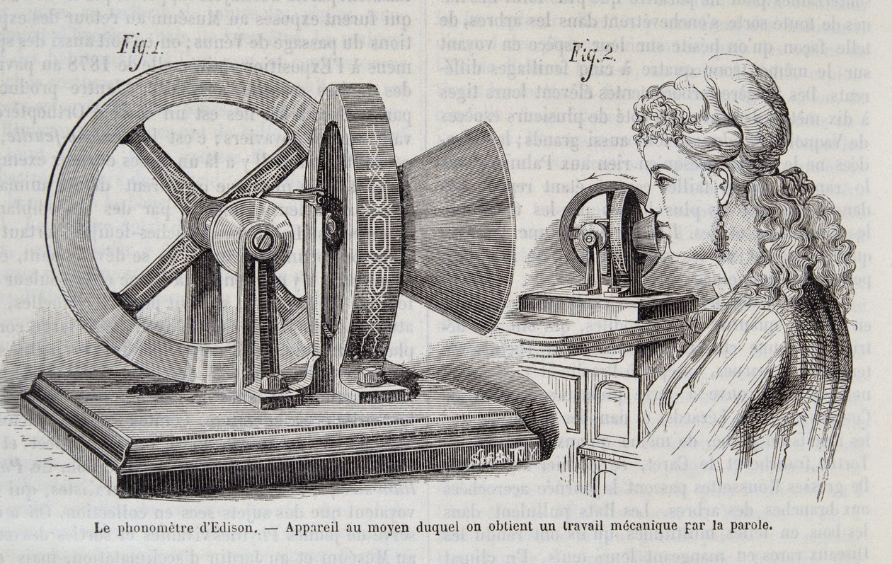 Edison-fonometri - laite, jolla mekaaninen työ saadaan puheella "" Luonnossa"" 1878. tekijältä Unknown artist