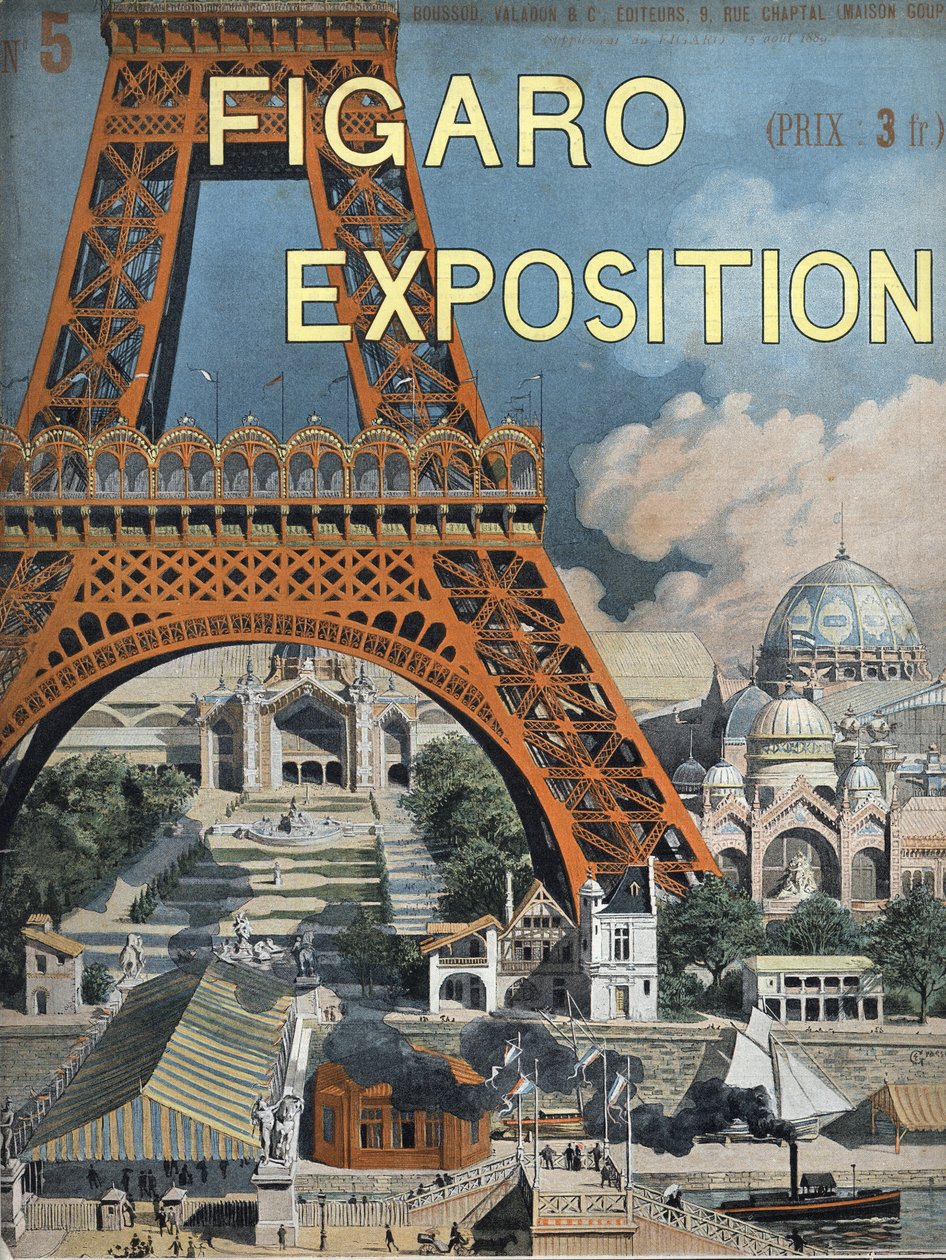 Eiffel-tornissa on vuoden 1889 maailmannäyttely Pariisissa Figaro-liitteen kansi 15. elokuuta tekijältä Unknown artist