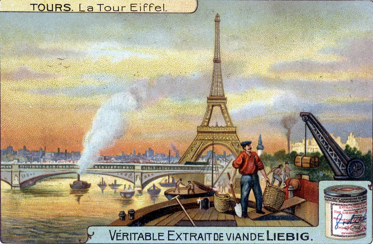 Eiffel-torni nähtynä Seinen varrelta Pariisissa illalla. tekijältä Unknown artist