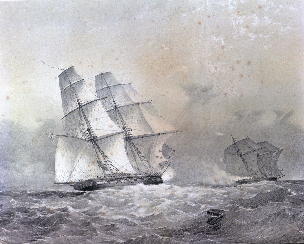 16 aseen HMS Acorn -brigantiini jahtaa Negrier Gabrielia tekijältä Unknown artist