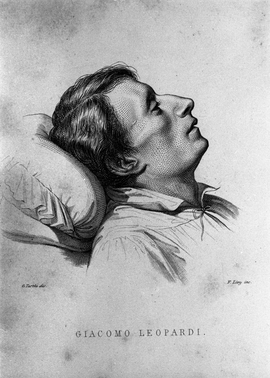Italialainen runoilija Giacomo Leopardi (1798-1837) kuolinvuoteellaan. tekijältä Unknown artist