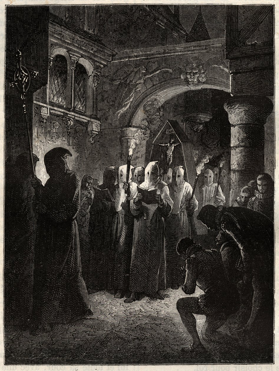 Ranskan kuningas Henrik III (1551-1589) valkoisessa katuvassa puvussa”” Kuninkaan perustama Confrerie-kulkue 23.3.1585 (Ranskan kuningas Henrik III valkoisessa katuvassa kulkueessa) tekijältä Unknown artist