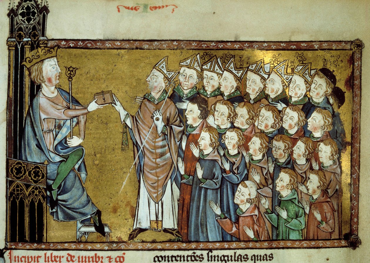 Ranskan kuningas Ludvig X the Hutin (1289-1316) luovutti peruskirjan normanneille 19.3.1315, mikä tarkoitti suurempaa itsenäisyyttä ja vähemmän veroja Normandian herttuakunnalle. Miniatyyri 1300-luvun käsikirjoituksesta tekijältä Unknown artist