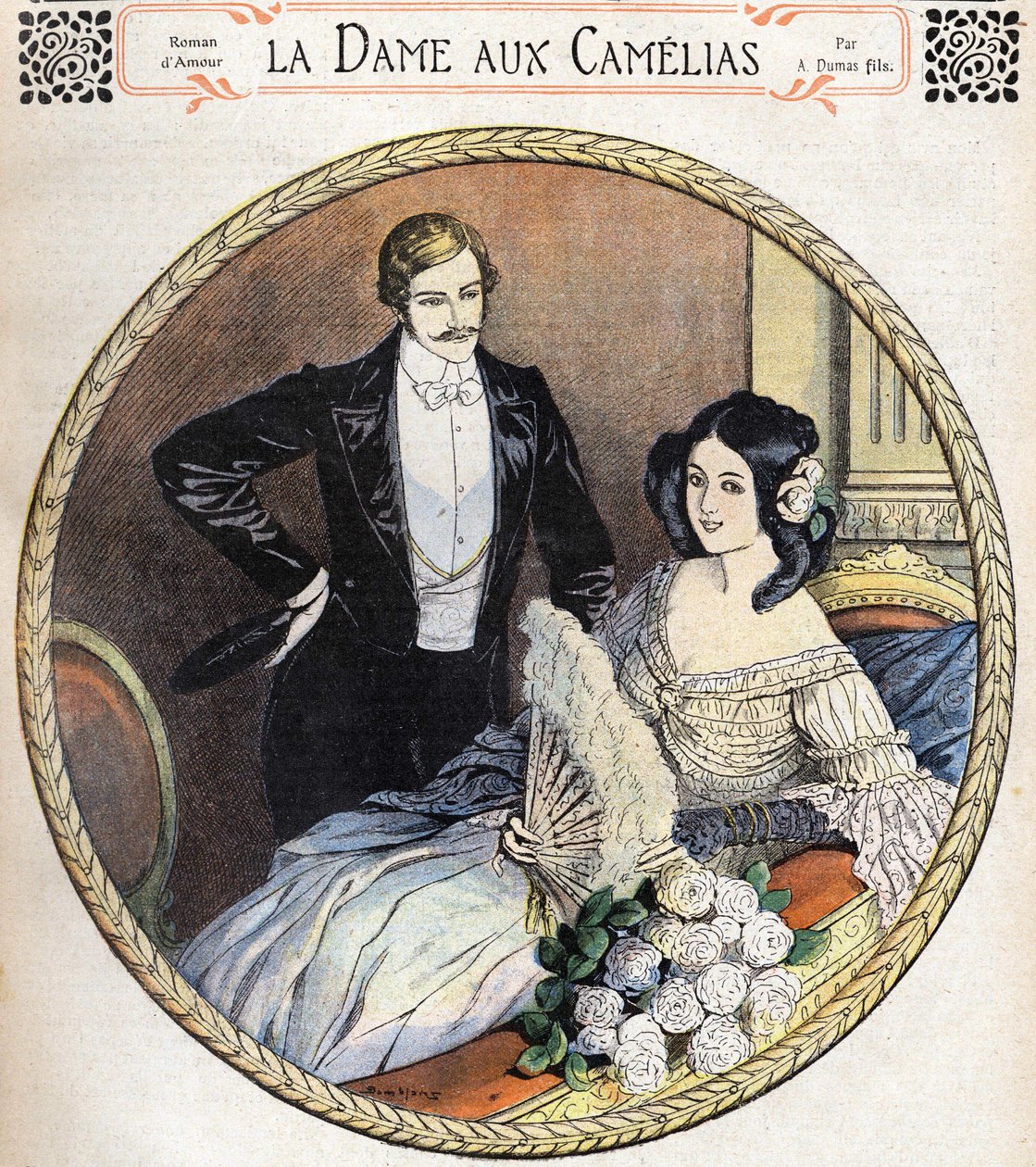 Alexandre Dumas Jr.:n Camelias Lady, kuvitus 1800-luvun lopulla romaanilehden jälkeen. tekijältä Unknown artist