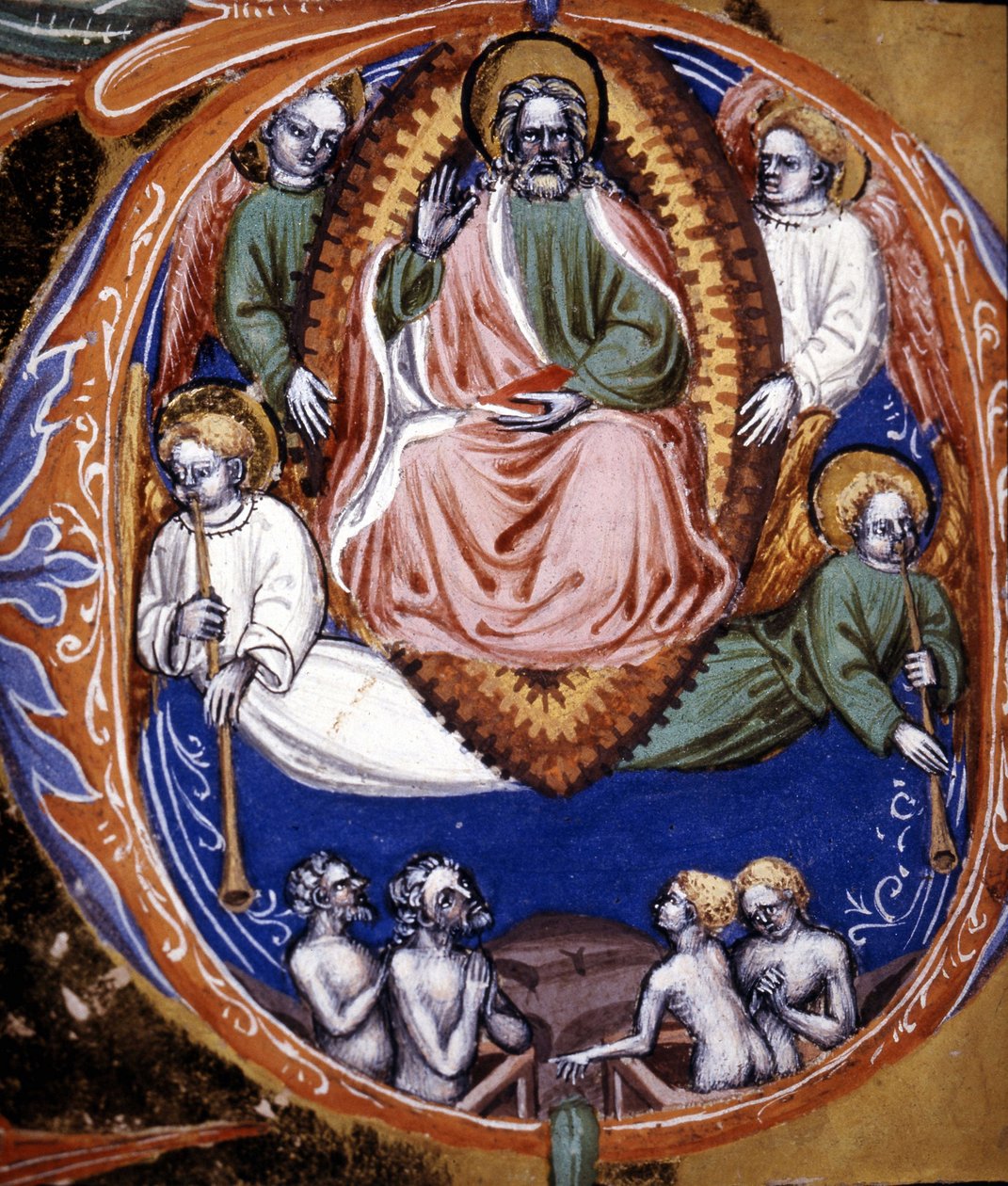 Viimeinen tuomio – Pyhän Augustinuksen teoksessa De civitate dei, 1400-luvun alku. Kunnallinen Raamattu. Riministä. tekijältä Unknown artist