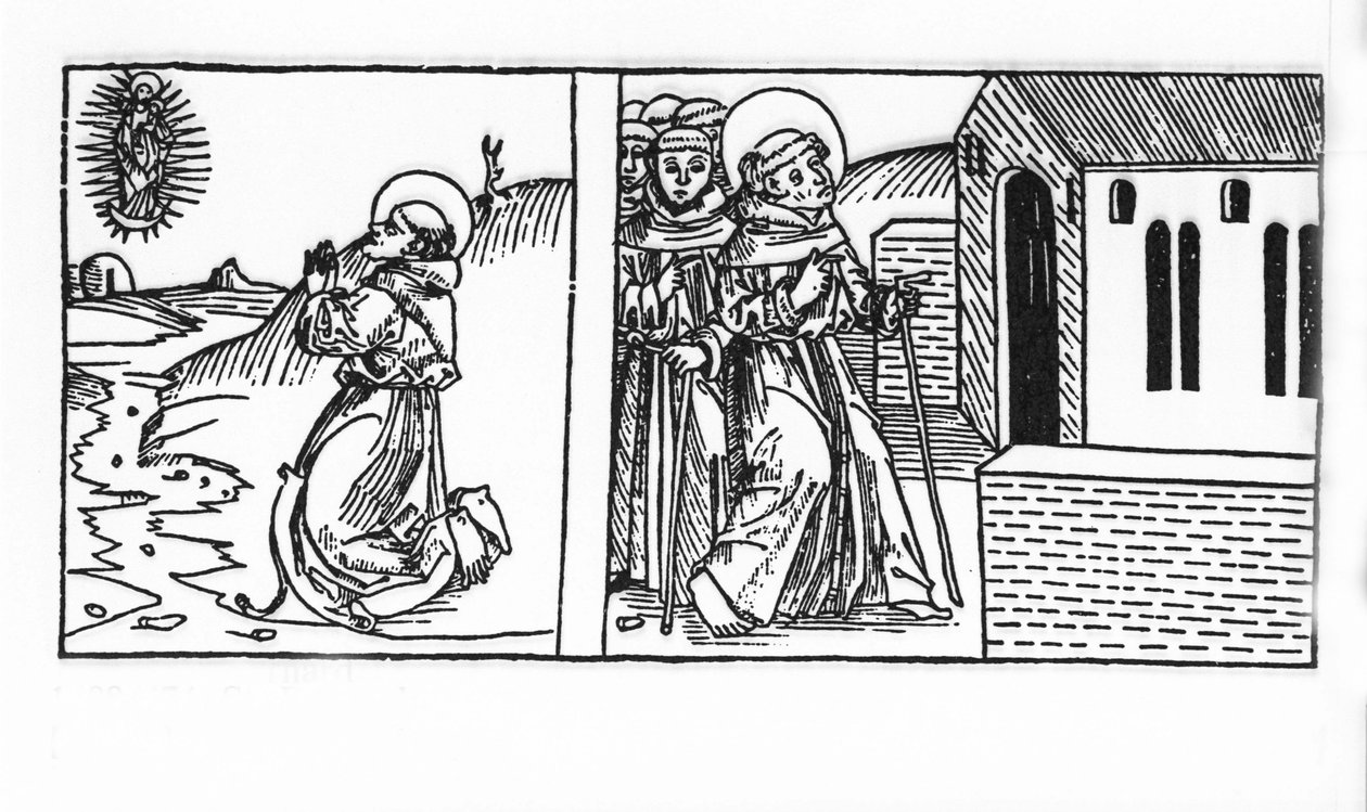 Saint Bernard de Menthonin elämä (923 - 1008). Kaiverrus "Leben der Heiligen - sommerteil" (pyhimysten kirja), jonka on kirjoittanut Jacobus (James) Voragine (1228-1298). Lyypekki 1488. tekijältä Unknown artist