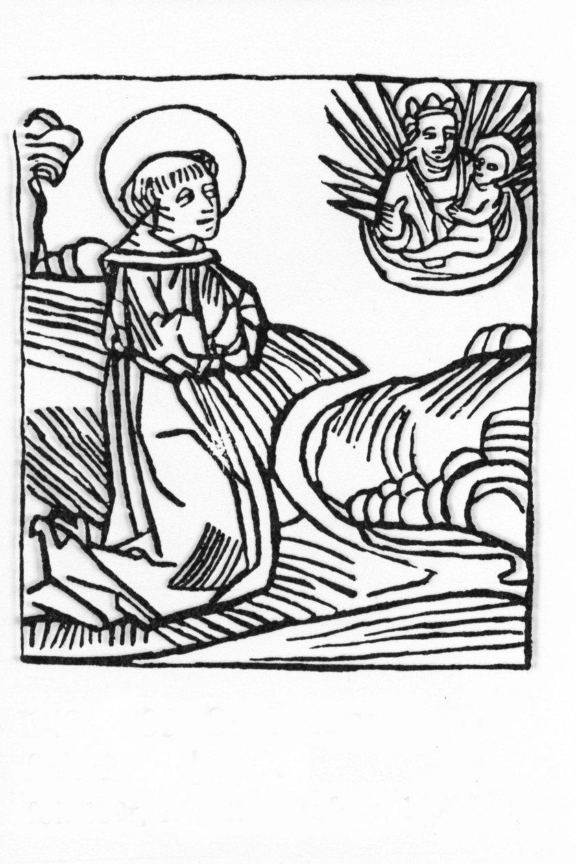 Saint Bernard de Menthonin elämä (923 - 1008). Kaiverrus "Leben der Heiligen - sommerteil" (pyhimysten kirja), jonka on kirjoittanut Jacobus (James) Voragine (1228-1298). Lyypekki 1488. tekijältä Unknown artist