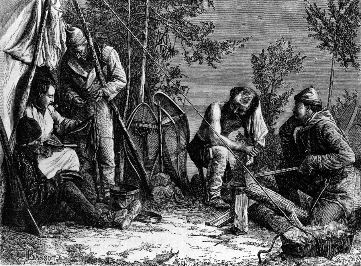 The Life of Trappers (ammattimaiset metsästäjät) Kanadassa: leiri. tekijältä Unknown artist