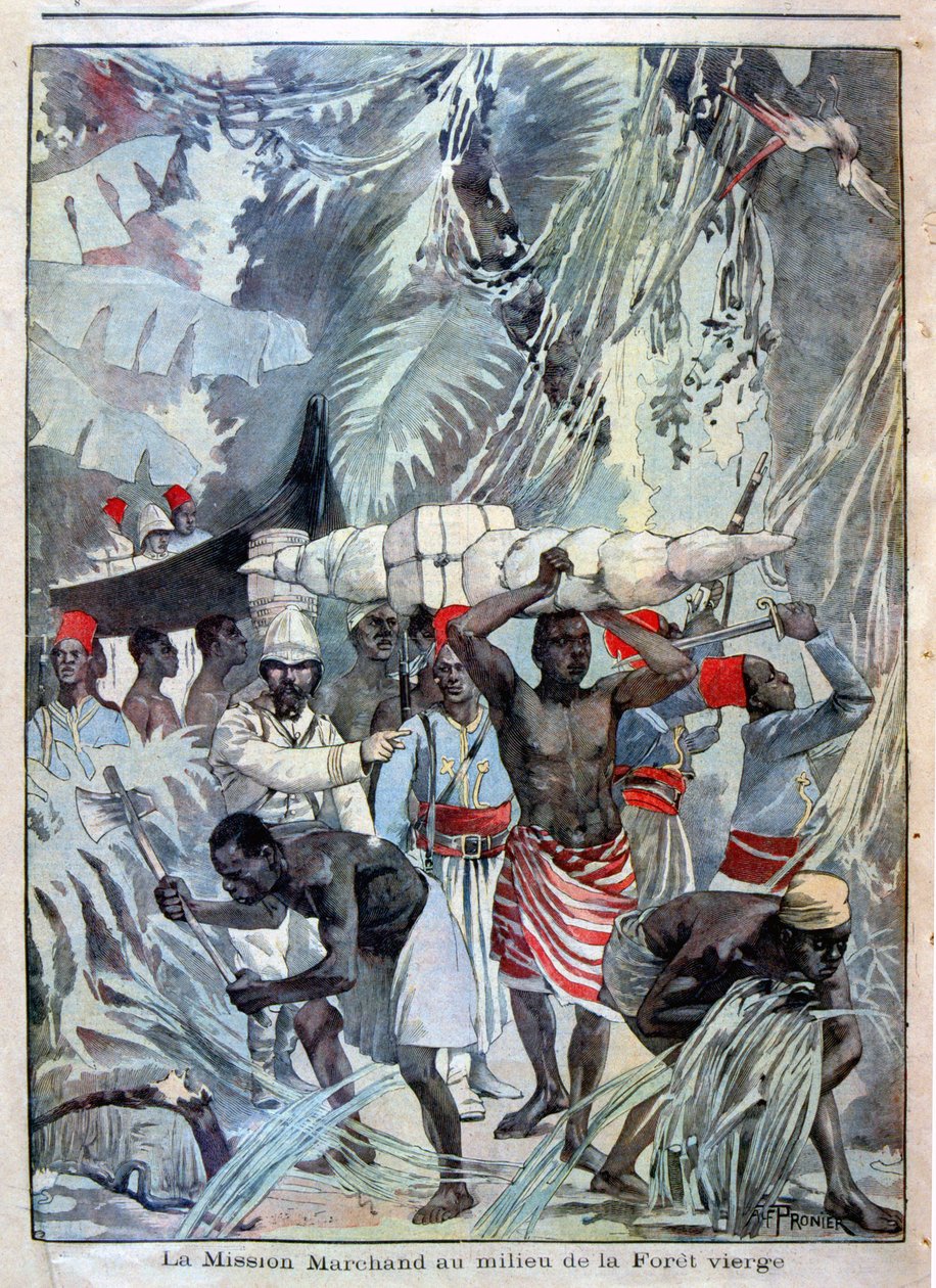 Marchandin tehtävä keskellä neitseellistä metsää - "" Le Petit Journalissa" 28.5.1899 tekijältä Unknown artist