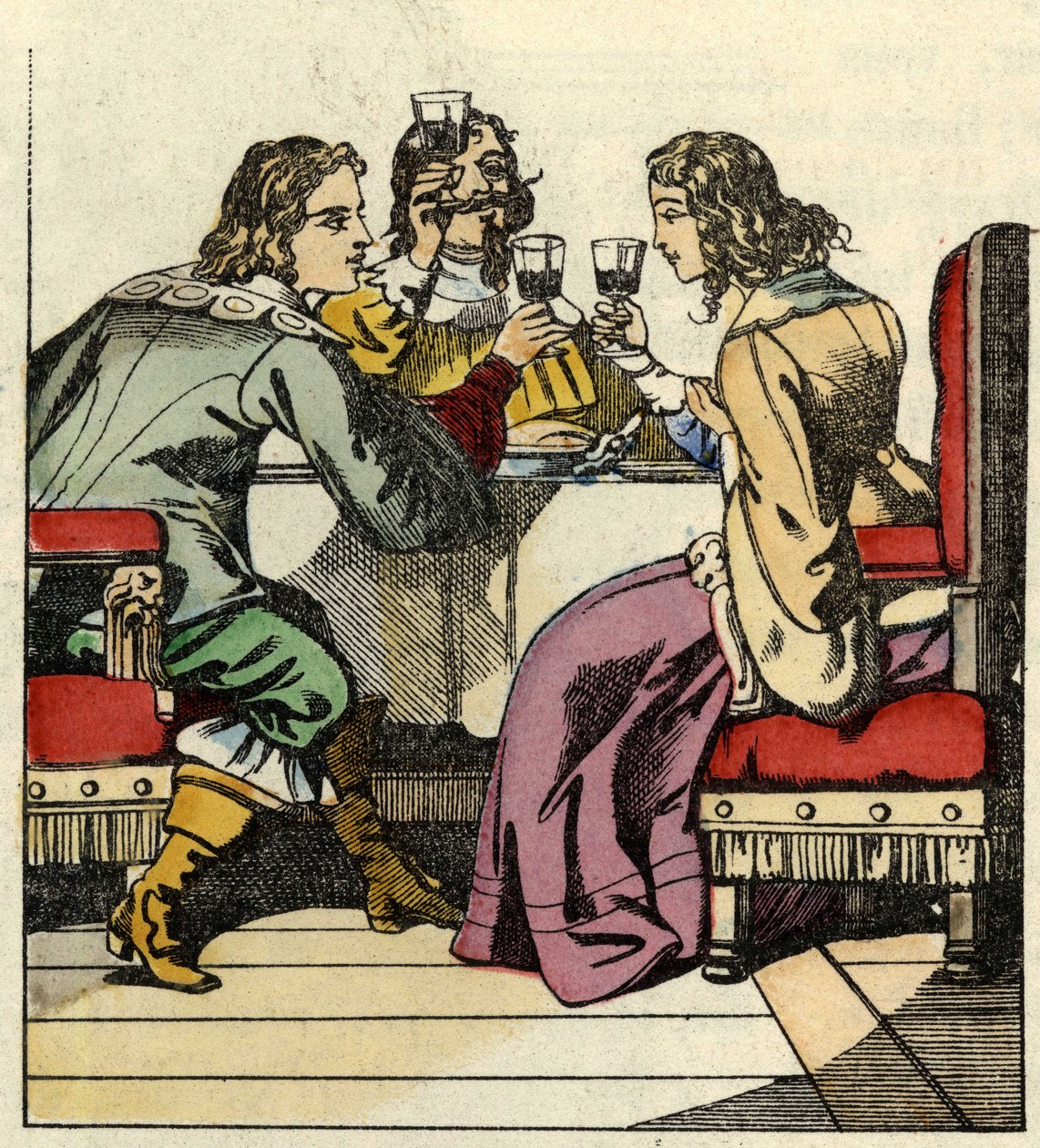 Carabasin markiisi kutsuu prinsessan ja kuninkaan syömään linnaan. Kuvitus Charles Perraultin tarinasta "Kissapullo". tekijältä Unknown artist