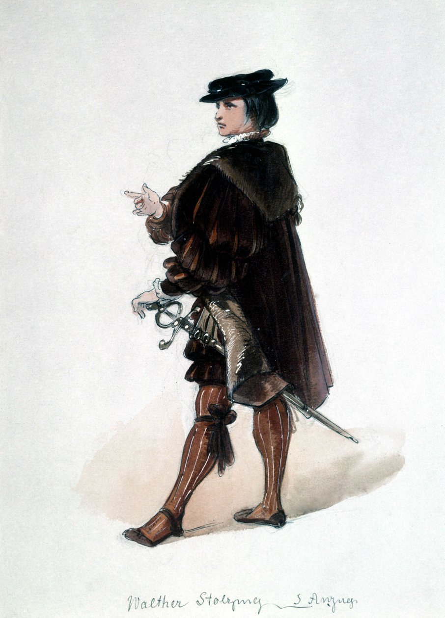 Nürnbergin mestarilaulajat (Die Meistersinger von Nürnberg), Richard Wagnerin luoma ooppera: Walther von Stolzingin puku ensiesitykseen. Wagner-museo Bayreuth. tekijältä Unknown artist