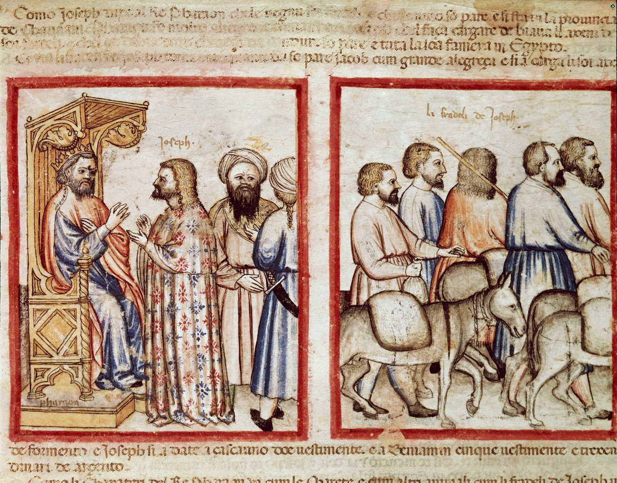 Faarao kertoo unelmansa Joseph Miniaturelle Codex 212:sta (tai Padovanista tai Padovan Raamatusta) 1390-1400 Rovigo, Accademia dei Concordi tekijältä Unknown artist