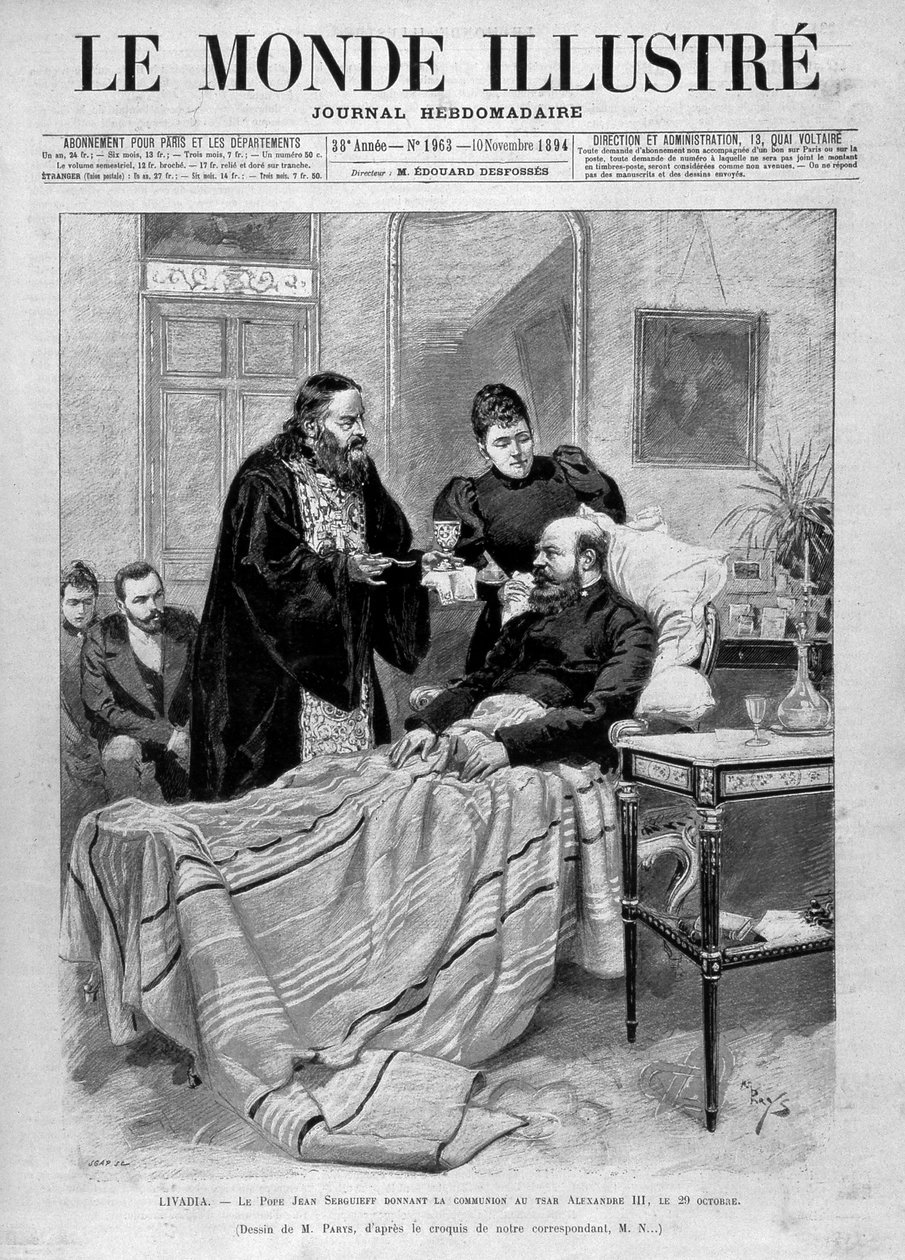 Paavi jakoi ehtoollisen tsaari Aleksanteri III:lle. "" Kuvitettu maailma"". 11.10.1894. tekijältä Unknown artist
