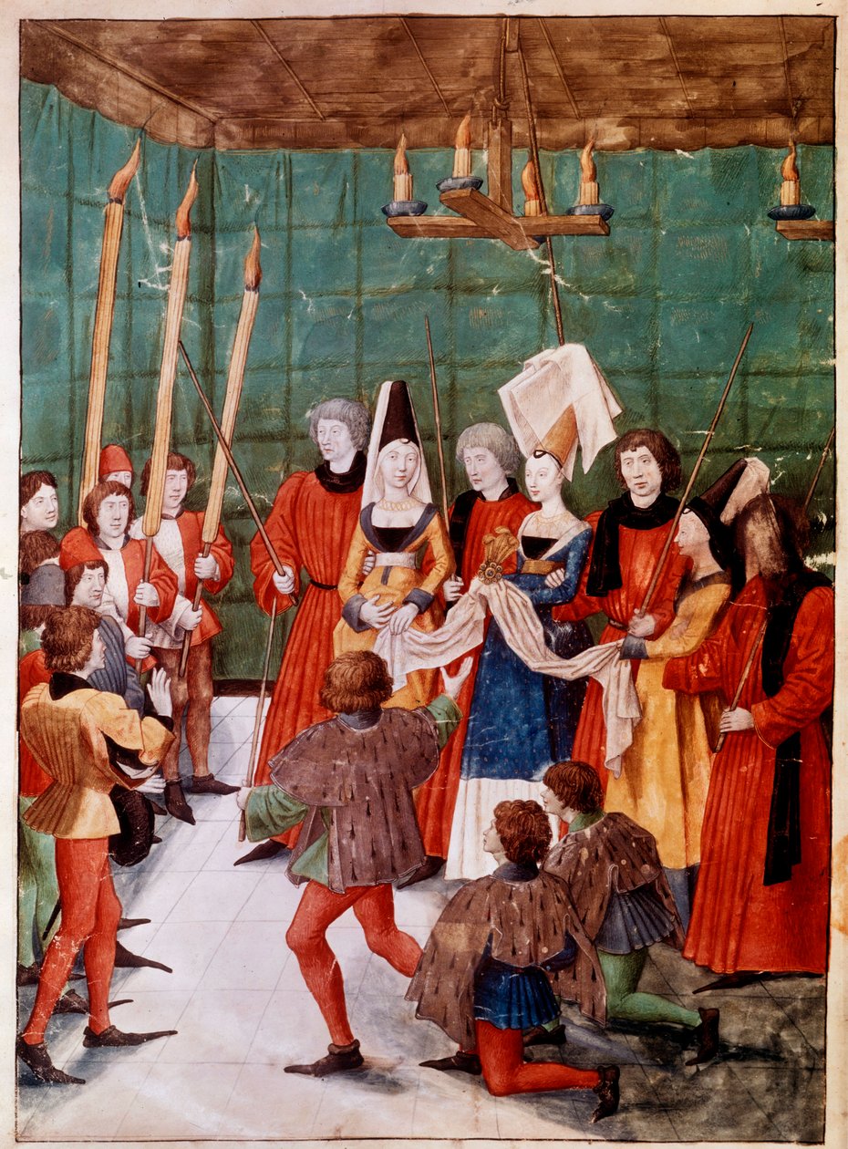 Kuningatar luovuttaa palkinnon Miniature Tournamentin voittajalle käsikirjoituksesta ms. 2695 "Rene d