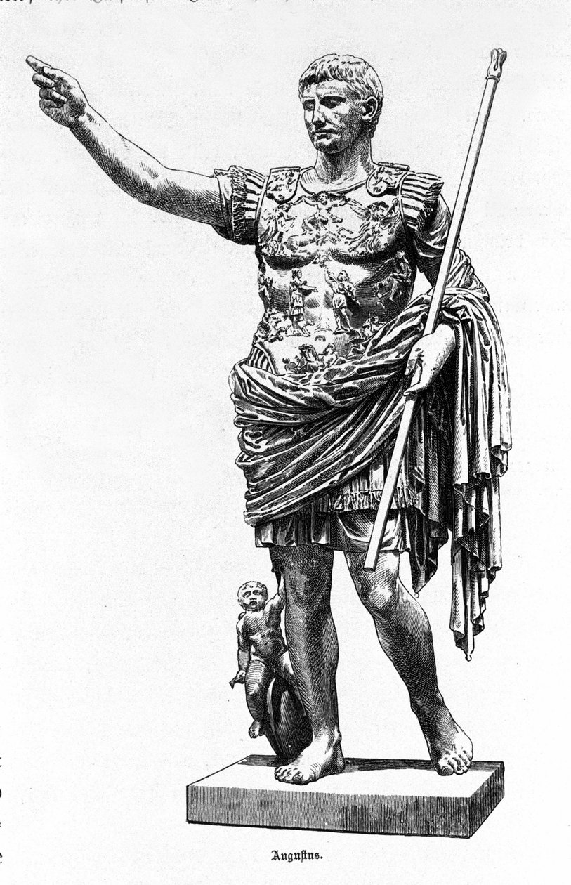 Rooman keisari Augustus (Octavianus tai Octavianus) (63 eKr. - 14), Kaiverrus 1800-luvulta. tekijältä Unknown artist