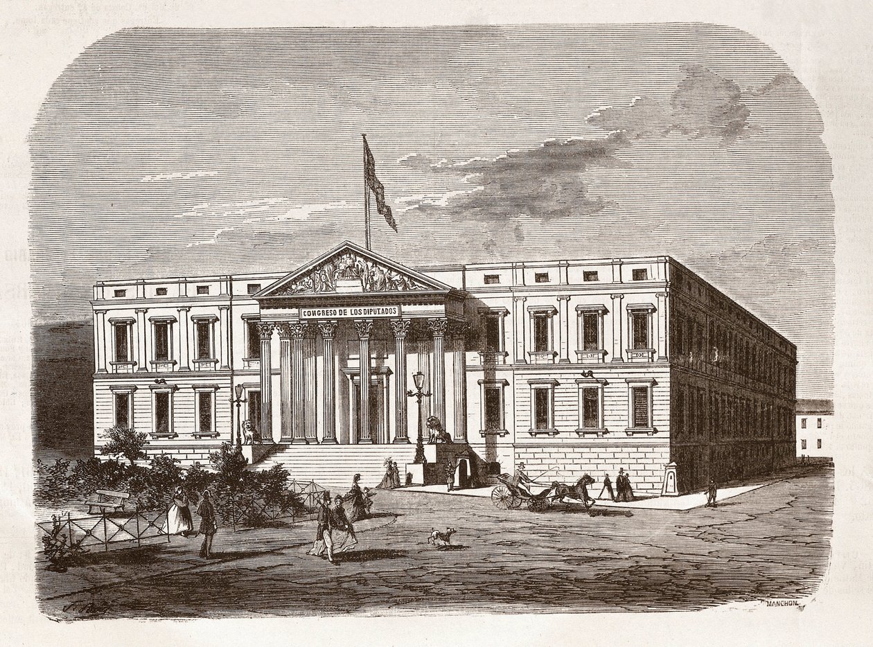 Espanjan parlamentti (Congresso de los diputados), Madrid. Kaiverrus 1800-luvulta. tekijältä Unknown artist